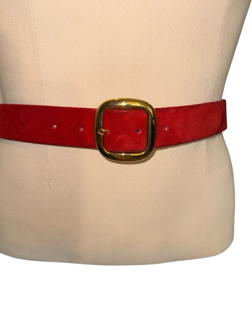 Talbots Red Suede Leather Belt Gold Buckle Small Dopamine Pop of Color USA